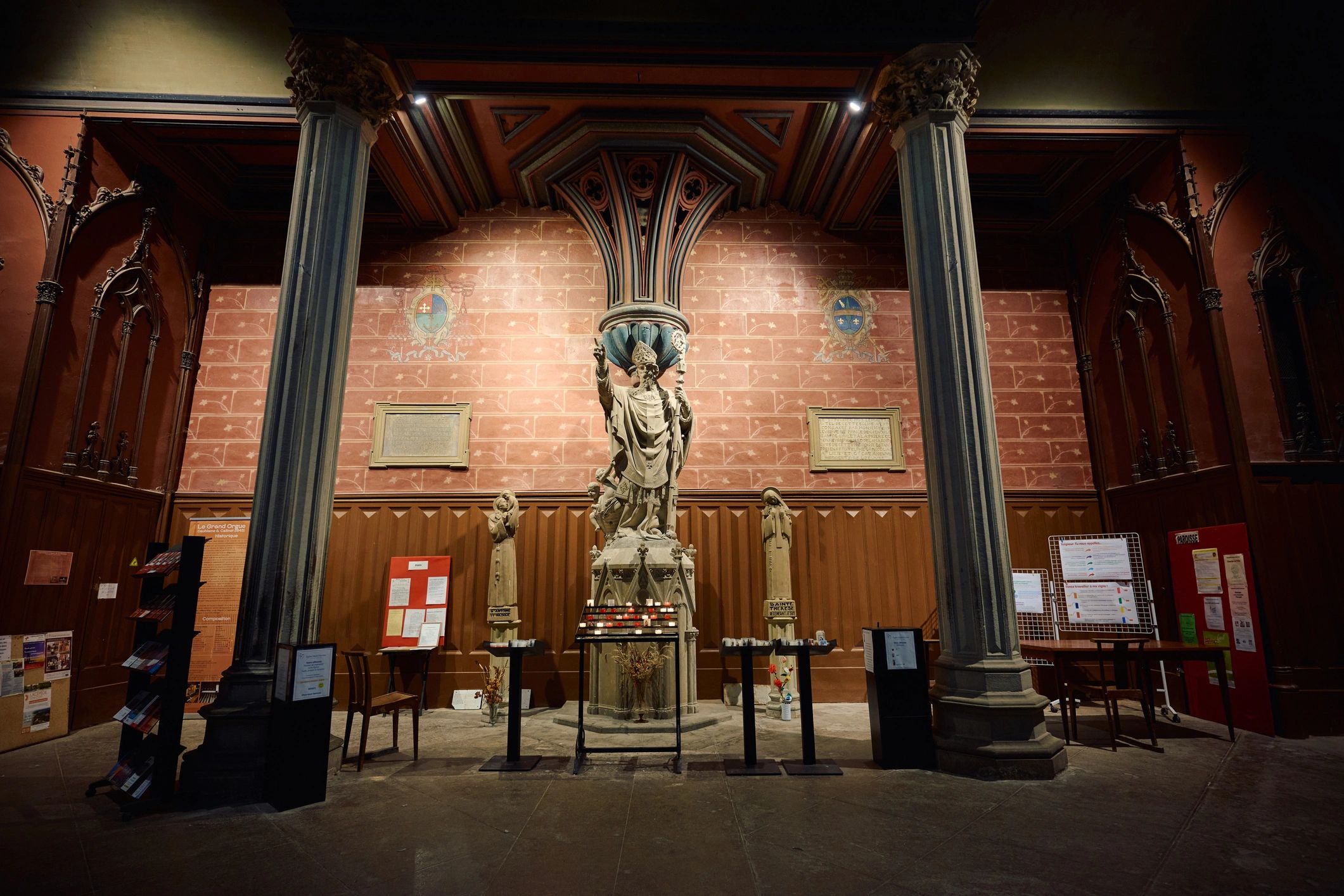 Church interior with candles and sacred architecture